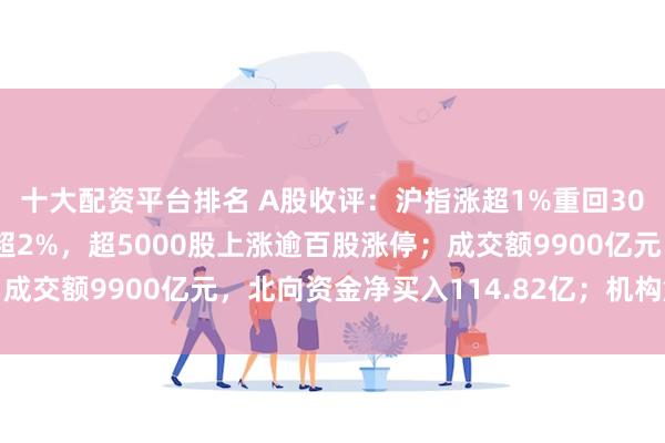 十大配资平台排名 A股收评：沪指涨超1%重回3000点，创指深成指涨超2%，超5000股上涨逾百股涨停；成交额9900亿元，北向资金净买入114.82亿；机构解读后市